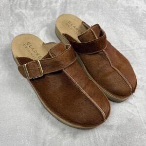 Clarks Originals Hair Leather Clogs Brown Slip On Mule Sandals Men 7/ Women 8.5
